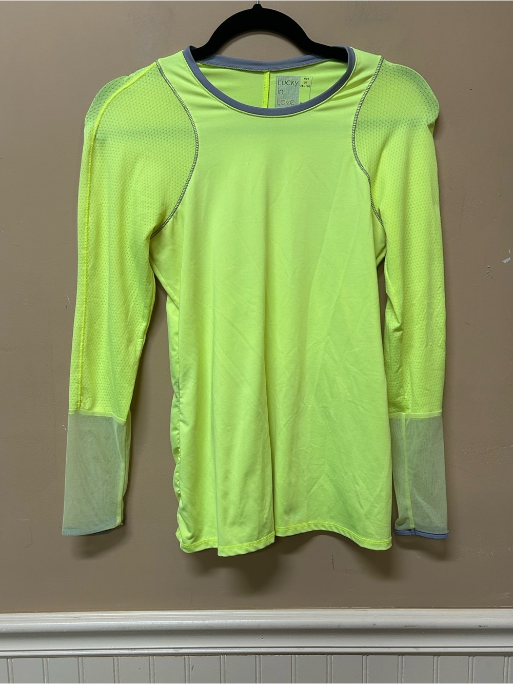 Lucky in Love LUV Neon Yellow Long Sleeve Athletic Top Size Medium